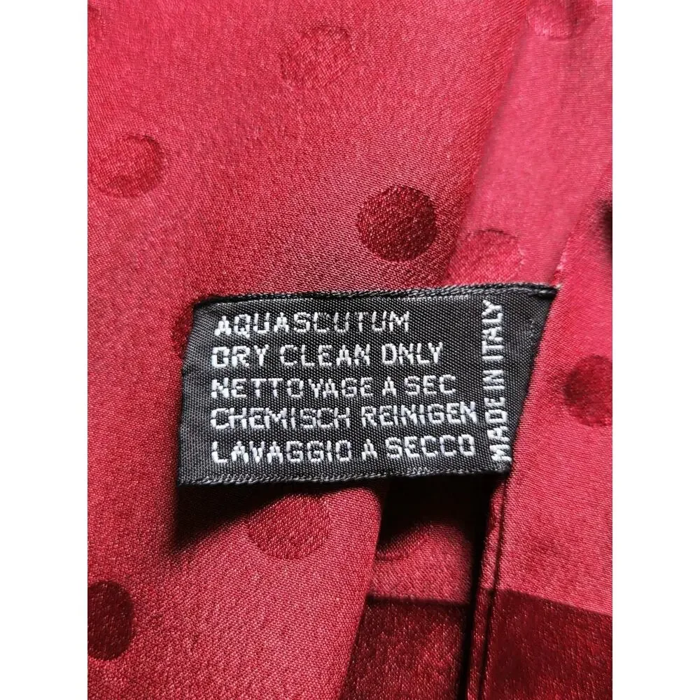 Aquascutum 100% Silk Polka Dot Fringe Scarf Made in Italy Designer Luxury 9x50